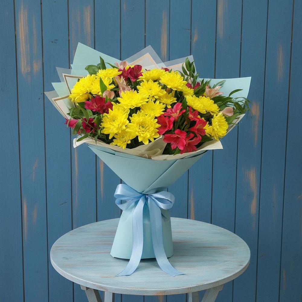 Букет цветов из: Альстромерии и Хризантемы в Усть-Ишиме