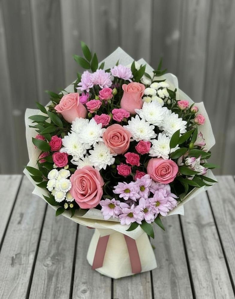 Букет цветов из: Альстромерии, Гвоздики, Розы и Хризантемы в Усть-Ишиме