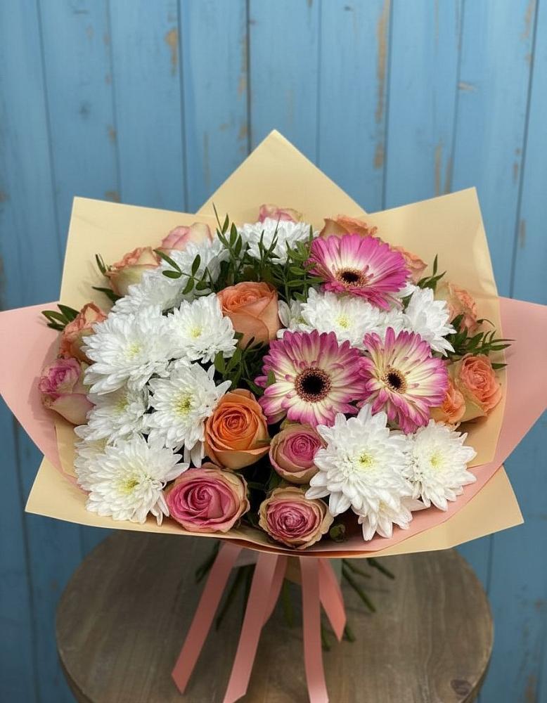 Букет цветов из: Розы, Герберы и Хризантемы в Усть-Ишиме