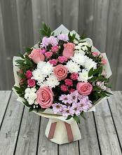 Букет цветов из:  Альстромерии, Гвоздики, Розы и Хризантемы в Усть-Ишиме