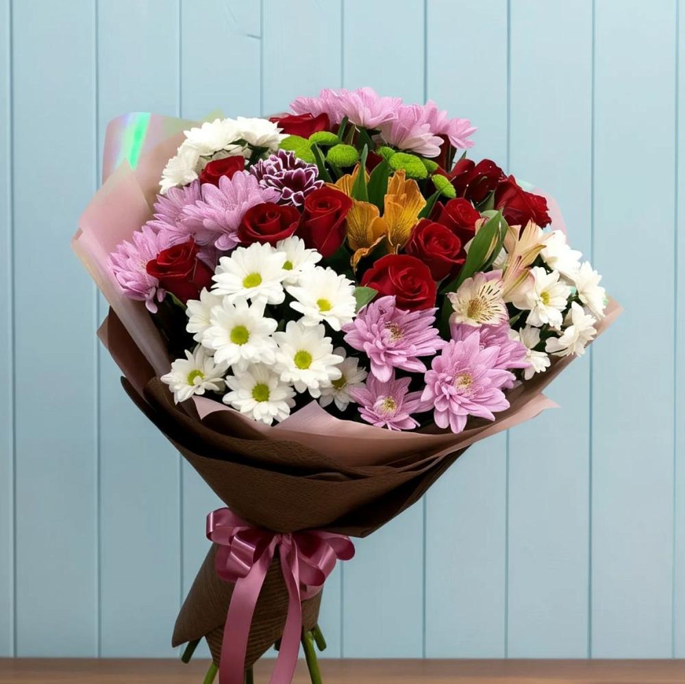 Букет цветов из: Розы, Хризантемы и Альстромерии в Усть-Ишиме